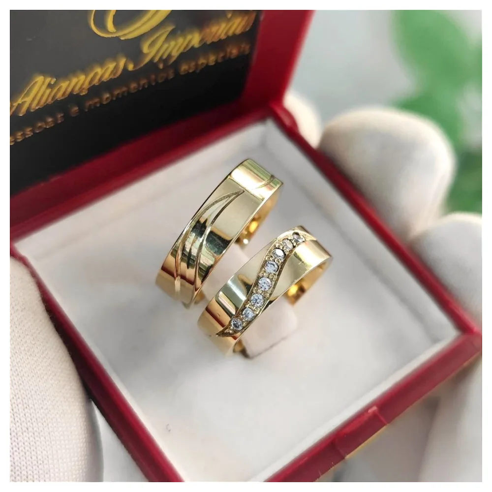 Par de alianças 6mm com zircônias mod. Oceano