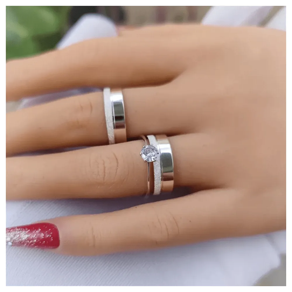 Par de alianças 6mm R1 em Prata Diamantada + Anel Princesa