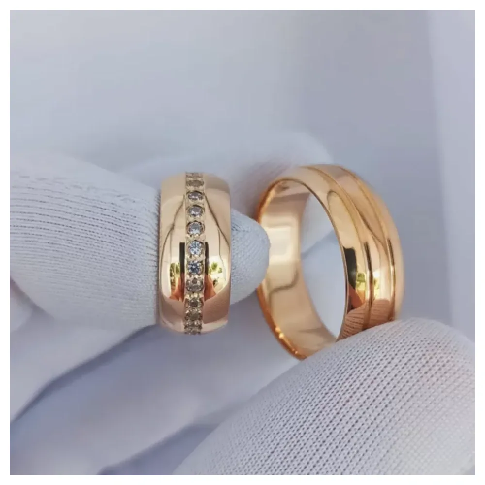 Par de alianças 8mm Abaulada com zircônias (Mod. PD15)