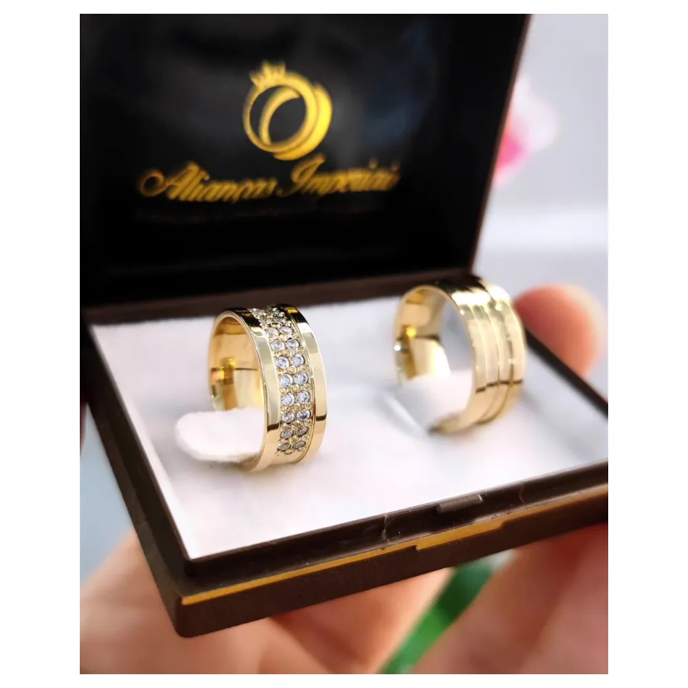 Par de alianças 8mm com 24 zircônias mod. Estelar