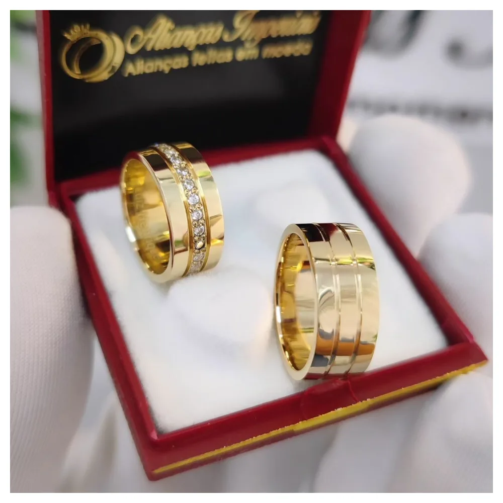 Par de alianças 8mm com zircônias (Mod. PD03)