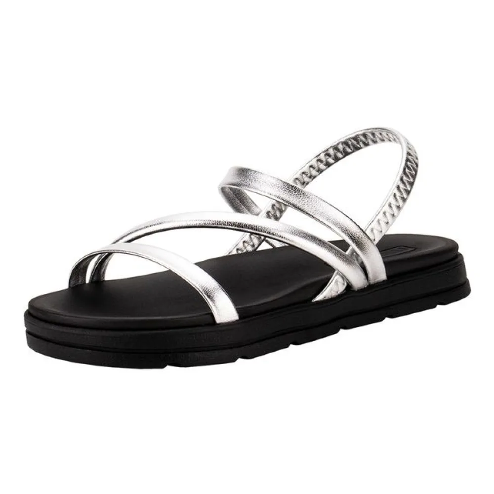 Sandália Feminina Flat Moleca 5490104 PRETO/PRATA 34