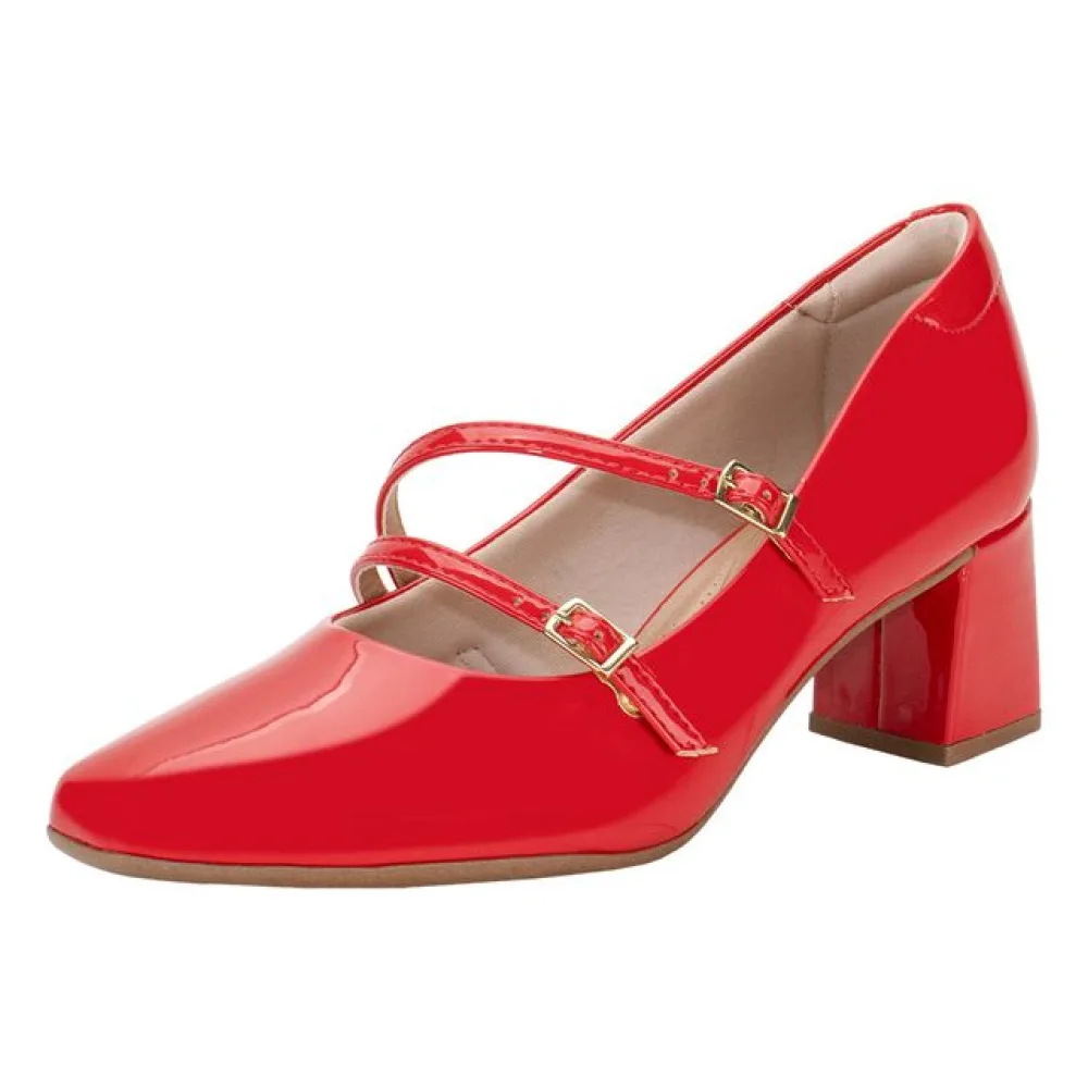 Sapato Feminino Salto Grosso Beira Rio 4314105 VERMELHO 34
