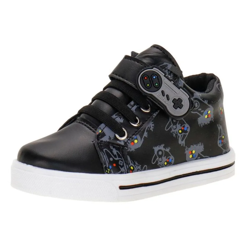 Tênis Infantil Masculino Cano Alto Lindo Jú 502477 PRETO/CINZA 21