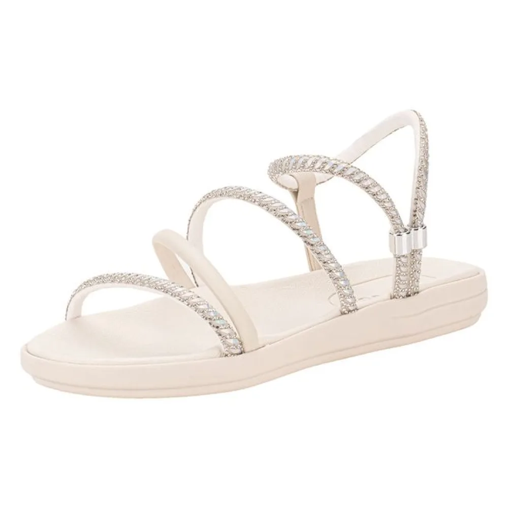 Sandália Feminina Flat Moleca 5525104 BRANCO/PRATA 35