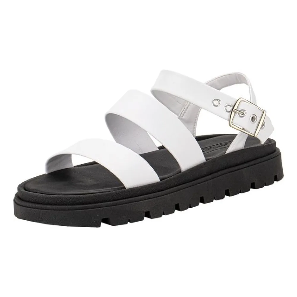 Sandália Feminina Flat Moleca 5504101 BRANCO/PRETO 36