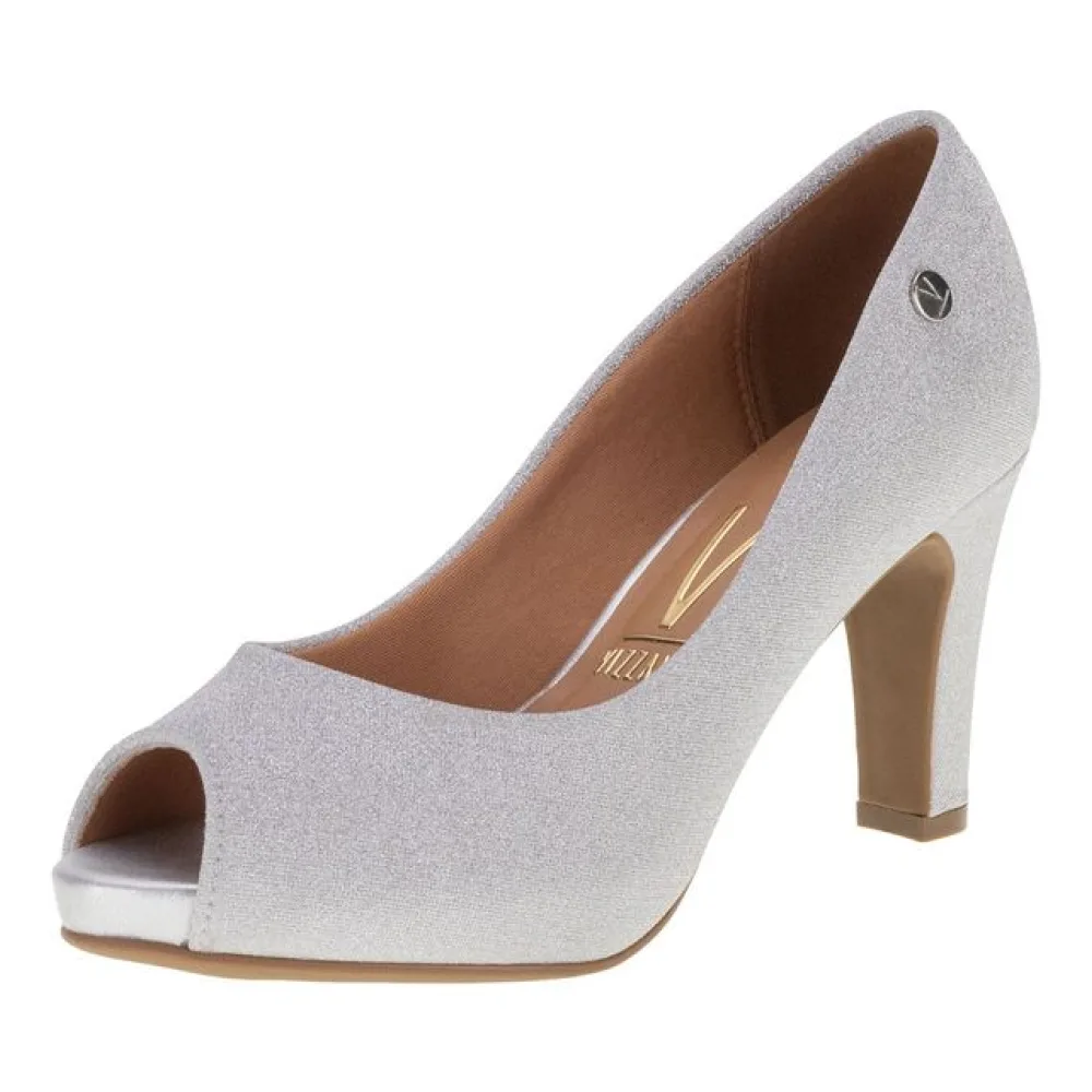 Peep Toe Feminino Salto Grosso Vizzano 1840300 PRATA 34