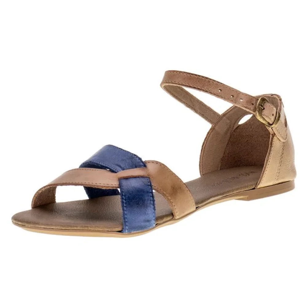 Sandália Feminina Flat Miss Western 189T BEGE/AZUL 38