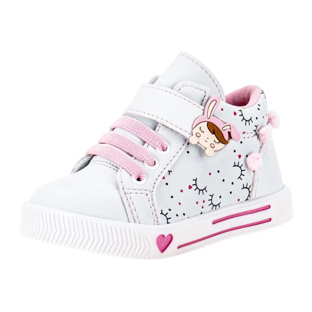 Tênis Infantil Feminino Cano Alto Linda Jú 60221 AZUL/ROSA 21