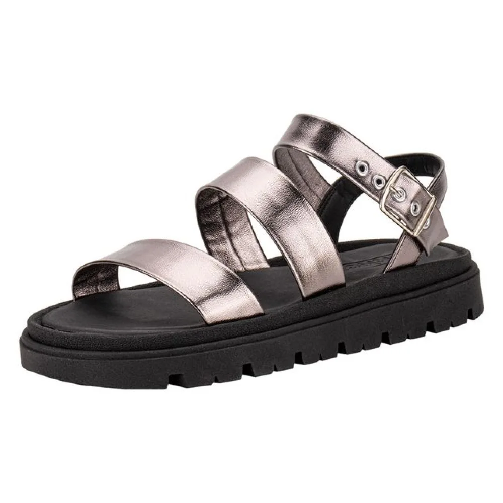 Sandália Feminina Flat Moleca 5504101 PRETO/GRAFITE 39