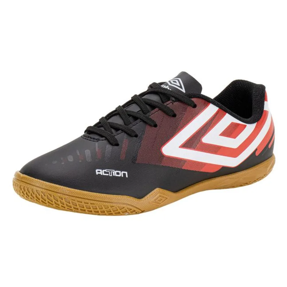 Chuteira Infantil Indoor Action Jr Umbro U07FB00285 PRETO/VERMELHO 31