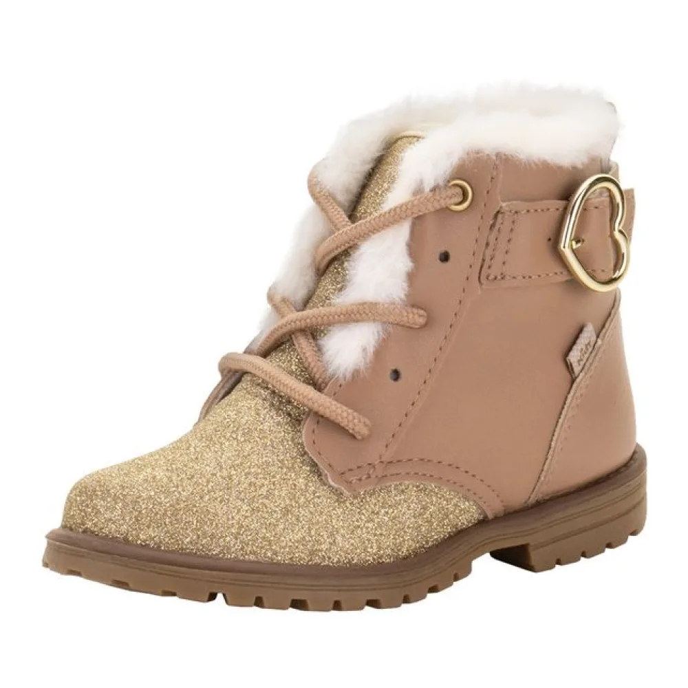 Bota Infantil Feminina Coturno Fashion Kidy 0840086 BEGE/OURO 22
