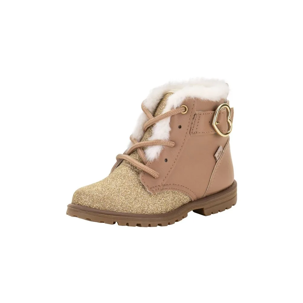 Bota Infantil Feminina Coturno Fashion Kidy 0840086 BEGE/OURO 22