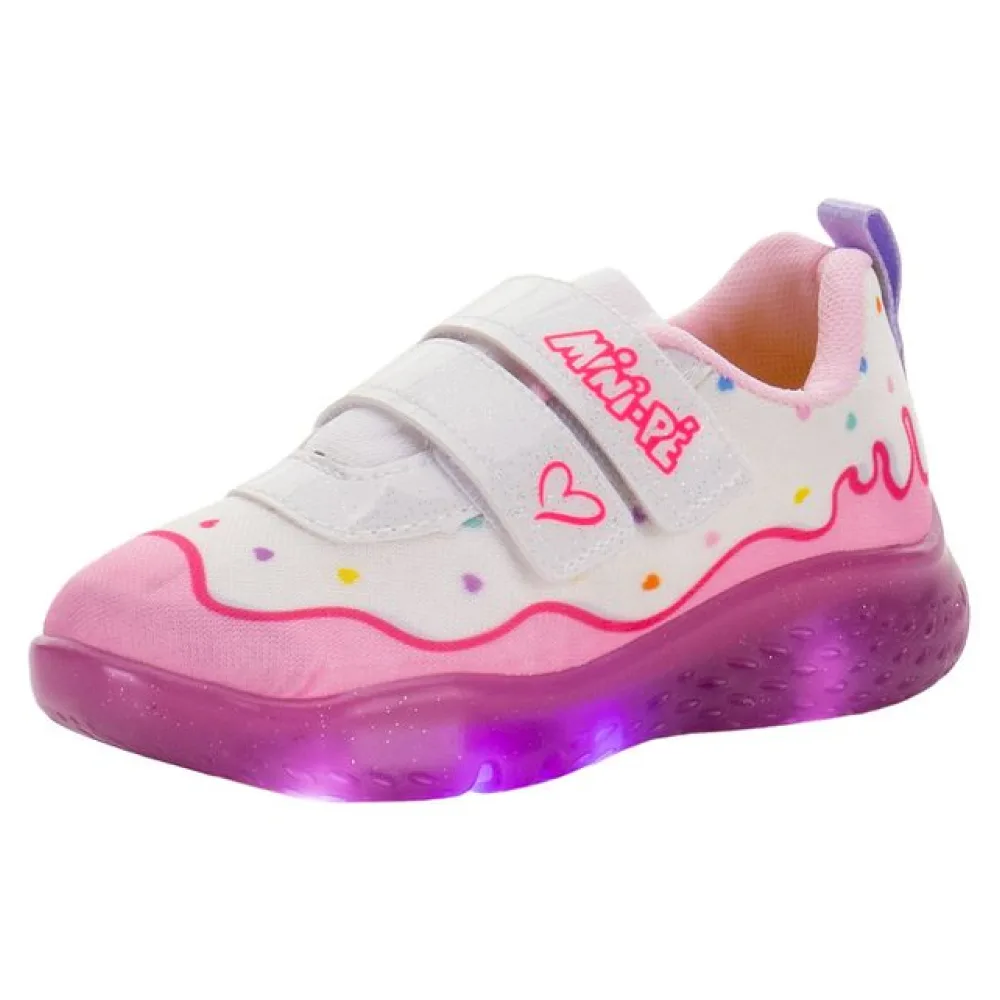 Tênis Infantil Feminino Led Minipé - MP2330 BRANCO/ROSA 23