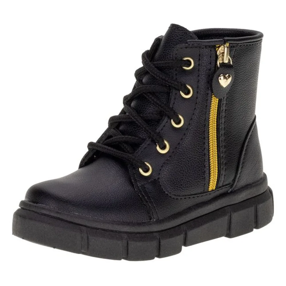 Bota Infantil Feminina Coturno Lily Kids 16030 PRETO 21