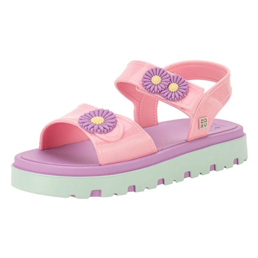 Sandália Infantil Feminina Flower Zaxynina 18997 ROSA/LILÁS 19