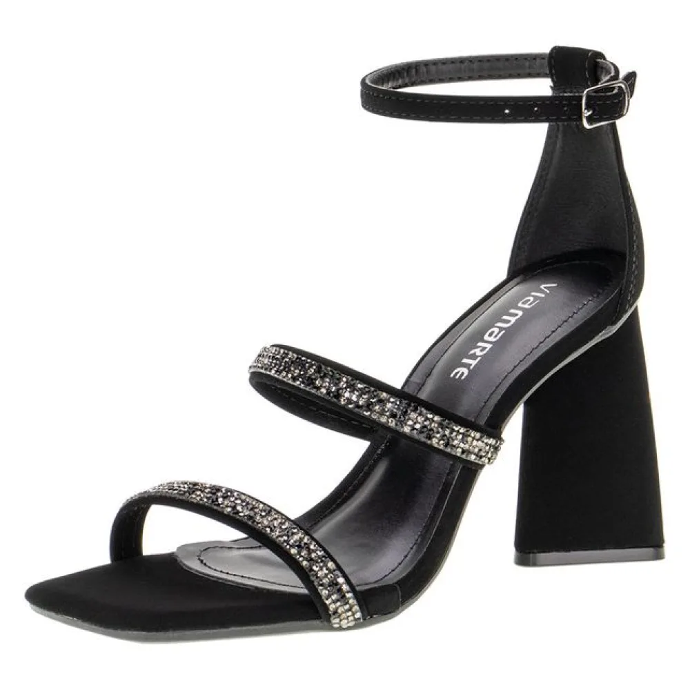 Sandália Feminina Salto Grosso Via Marte - 239203 PRETO/NOBUCK 37