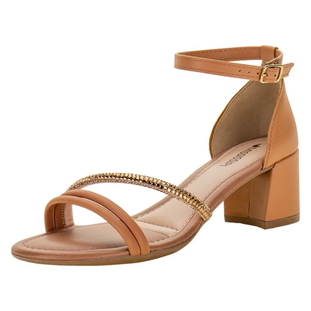 Sandália Feminina Salto Grosso Mississipi - Q9763 CARAMELO 35