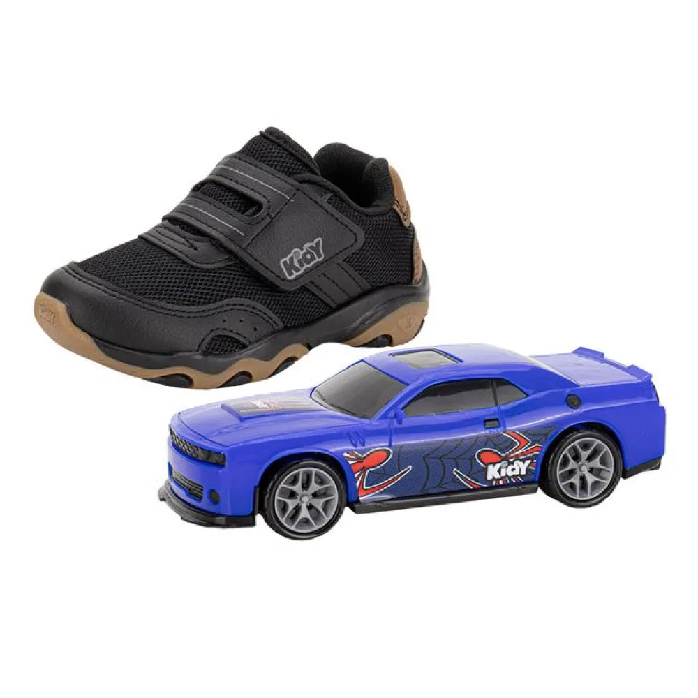 Kit Tênis Infantil Play + Carrinho Kidy 0070818 PRETO/BEGE 28