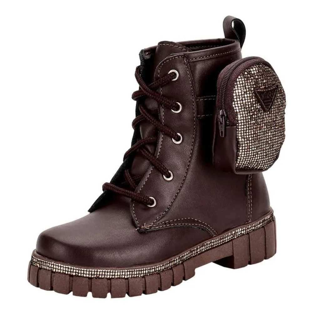 Bota Infantil Feminina Coturno Bag Nilqi 15106 CAFÉ 28