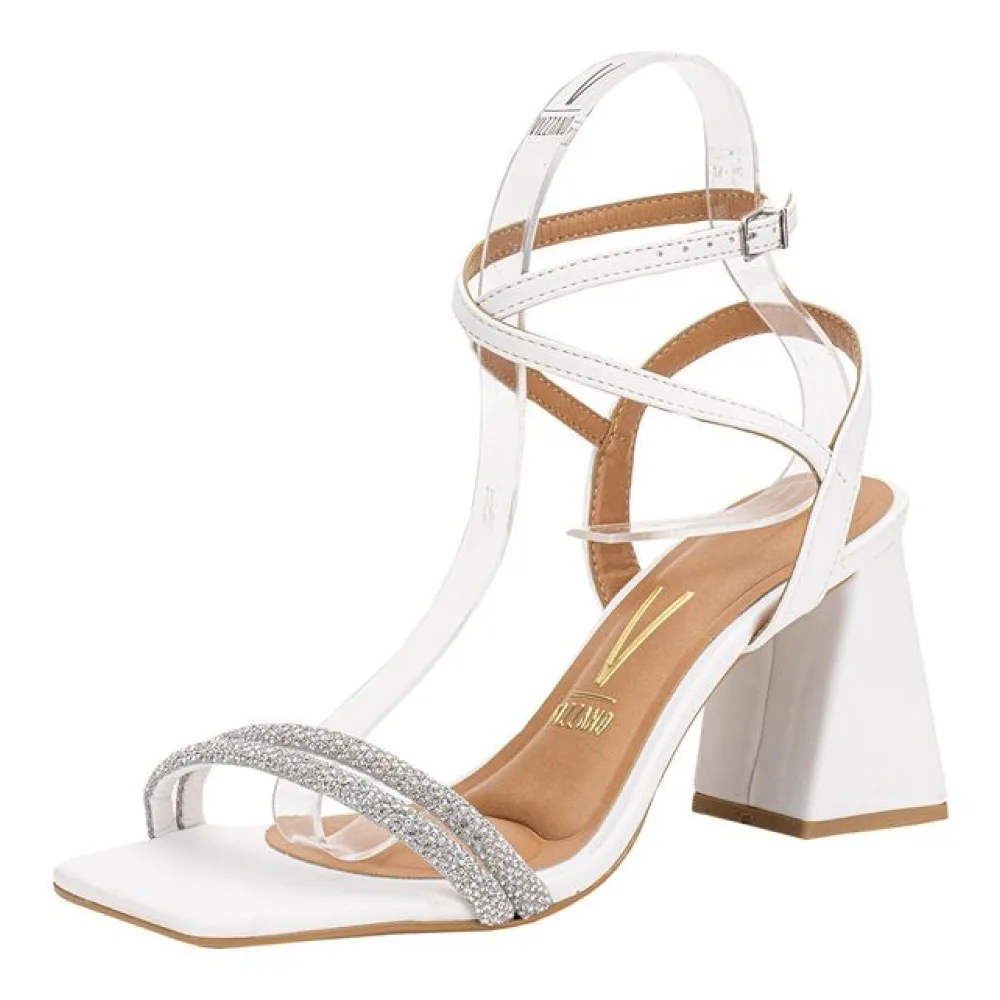 Sandália Feminina Salto Grosso Vizzano 6464419 BRANCO/PRATA 34