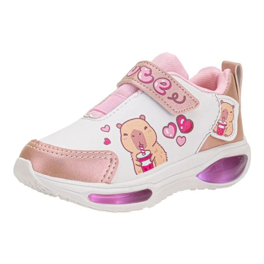 Tênis Infantil Feminino Capivara Led Minipé MP2530 BRANCO/ROSA 25