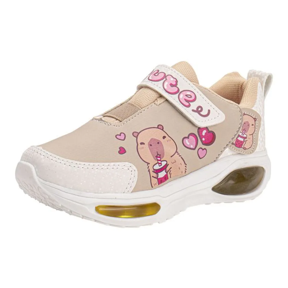 Tênis Infantil Feminino Capivara Led Minipé MP2530 BRANCO/BEGE 25
