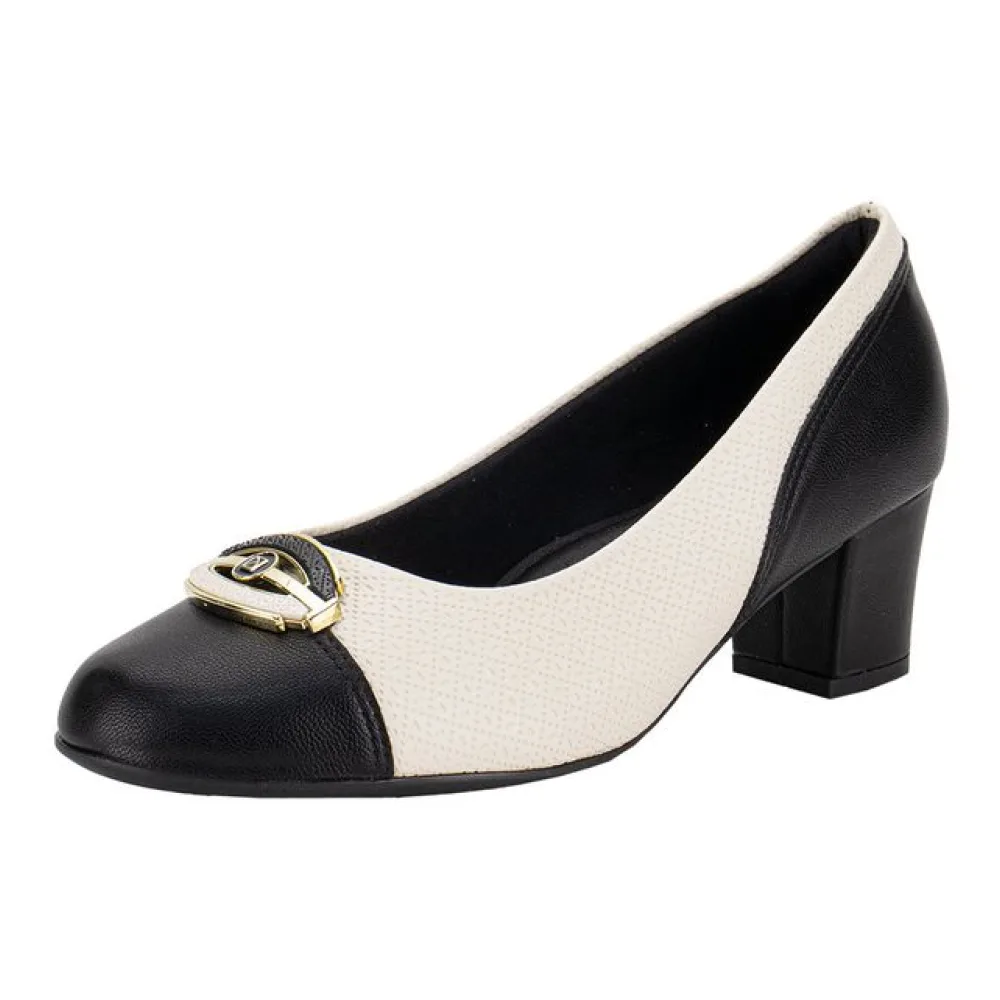 Sapato Feminino Salto Grosso Piccadilly 110183 PRETO/BEGE 34