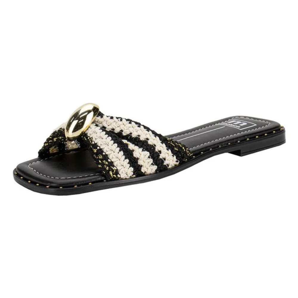 Tamanco Feminino flat Moleca 5547107 PRETO/BRANCO 35