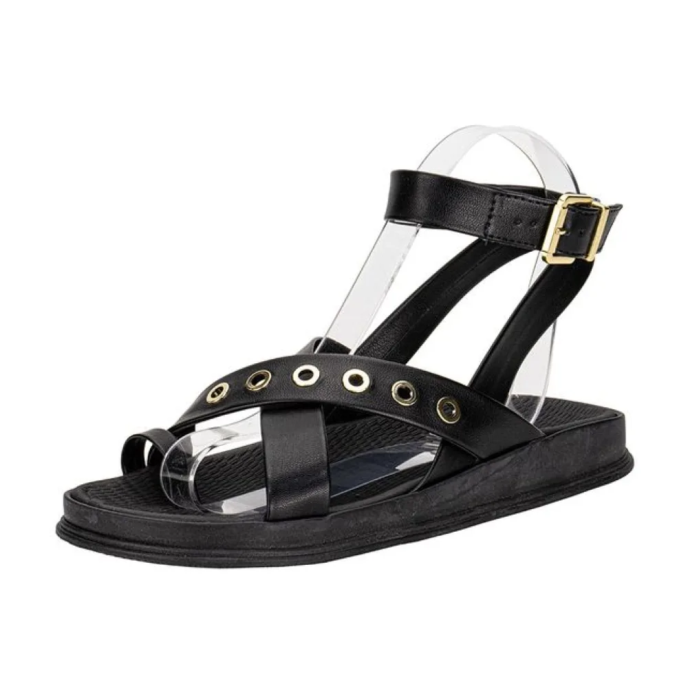 Sandália Feminina Flat Moleca 5556104 PRETO 34