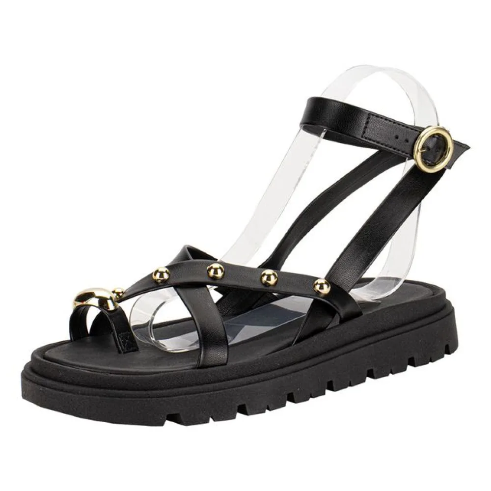 Sandália Feminina Flat Moleca 5504113 PRETO 36