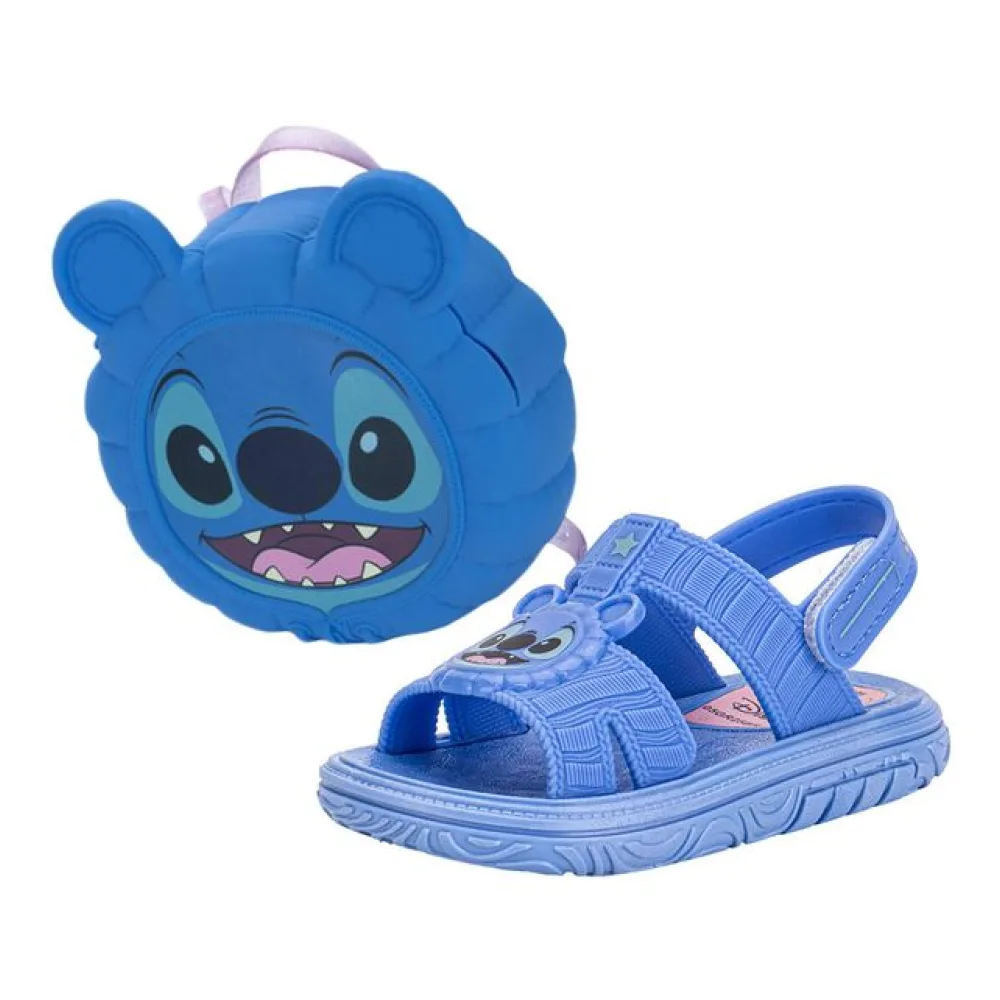Kit Sandália Infantil Stitch e Mochila Disney Puff Grendene Kids 23224 AZUL 19