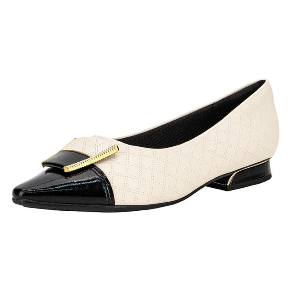 Sapato Feminino Salto Grosso Piccadilly 279039 BEGE/PRETO 34