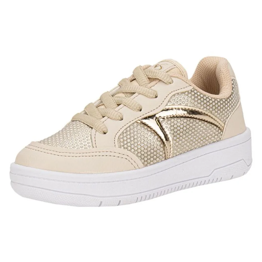 Tênis Infantil Feminino Via Vip VV4520 BEGE/DOURADO 28