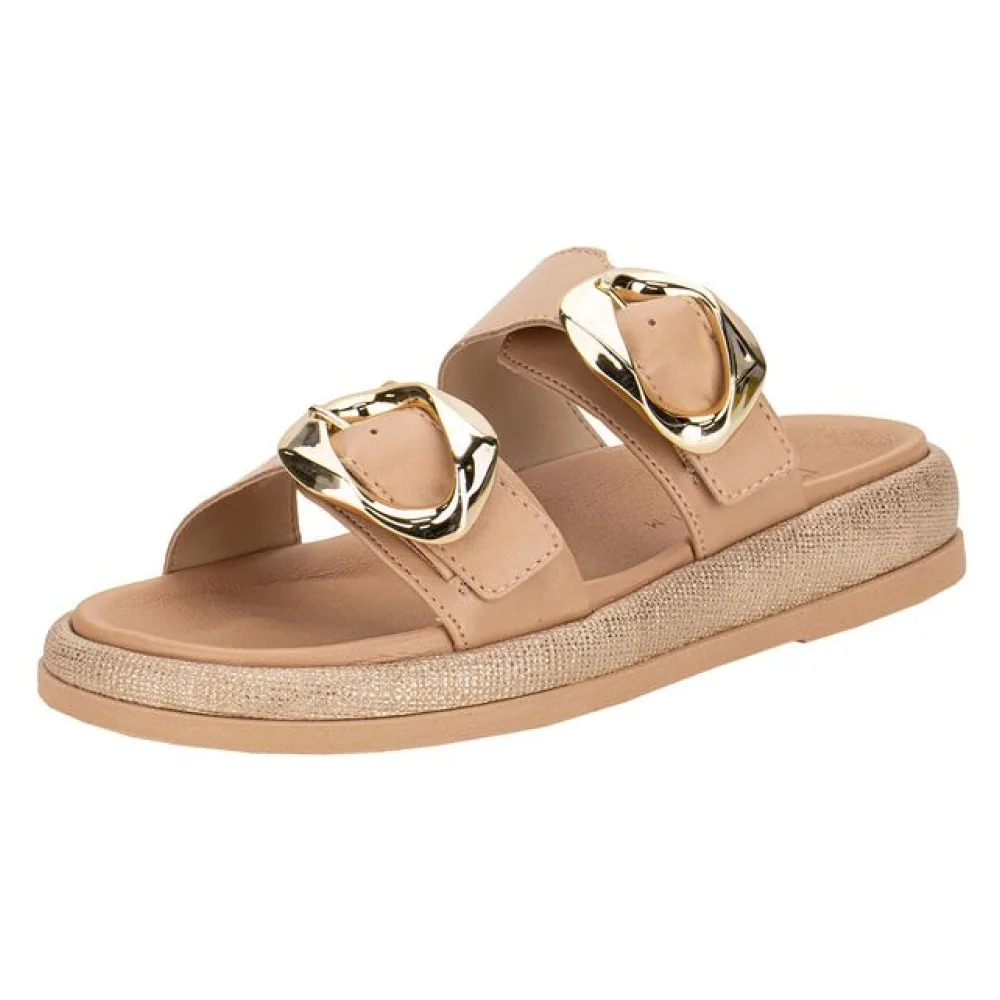 Sandália Feminina Conforto Ramarim 2555204 BEGE/OURO 34