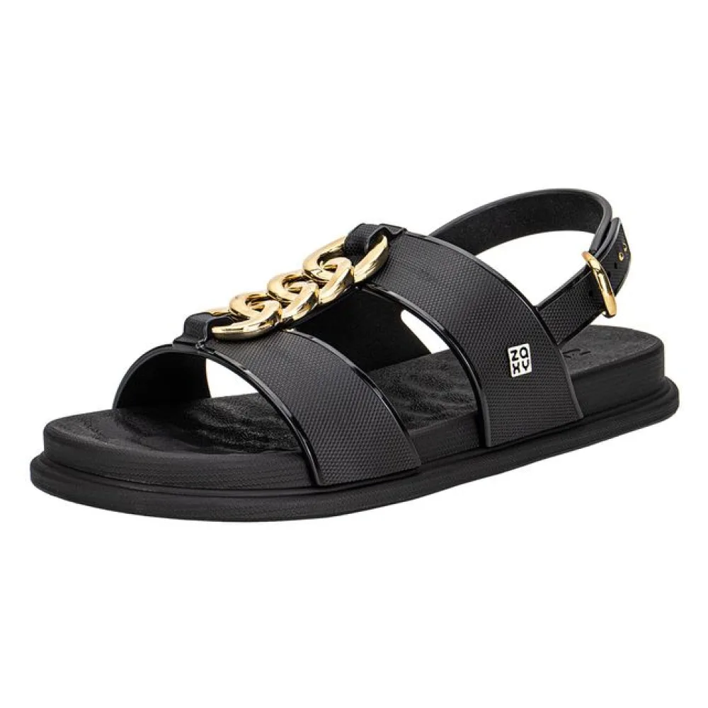 Sandália Feminina Flat Glam Zaxy 19222 PRETO 37