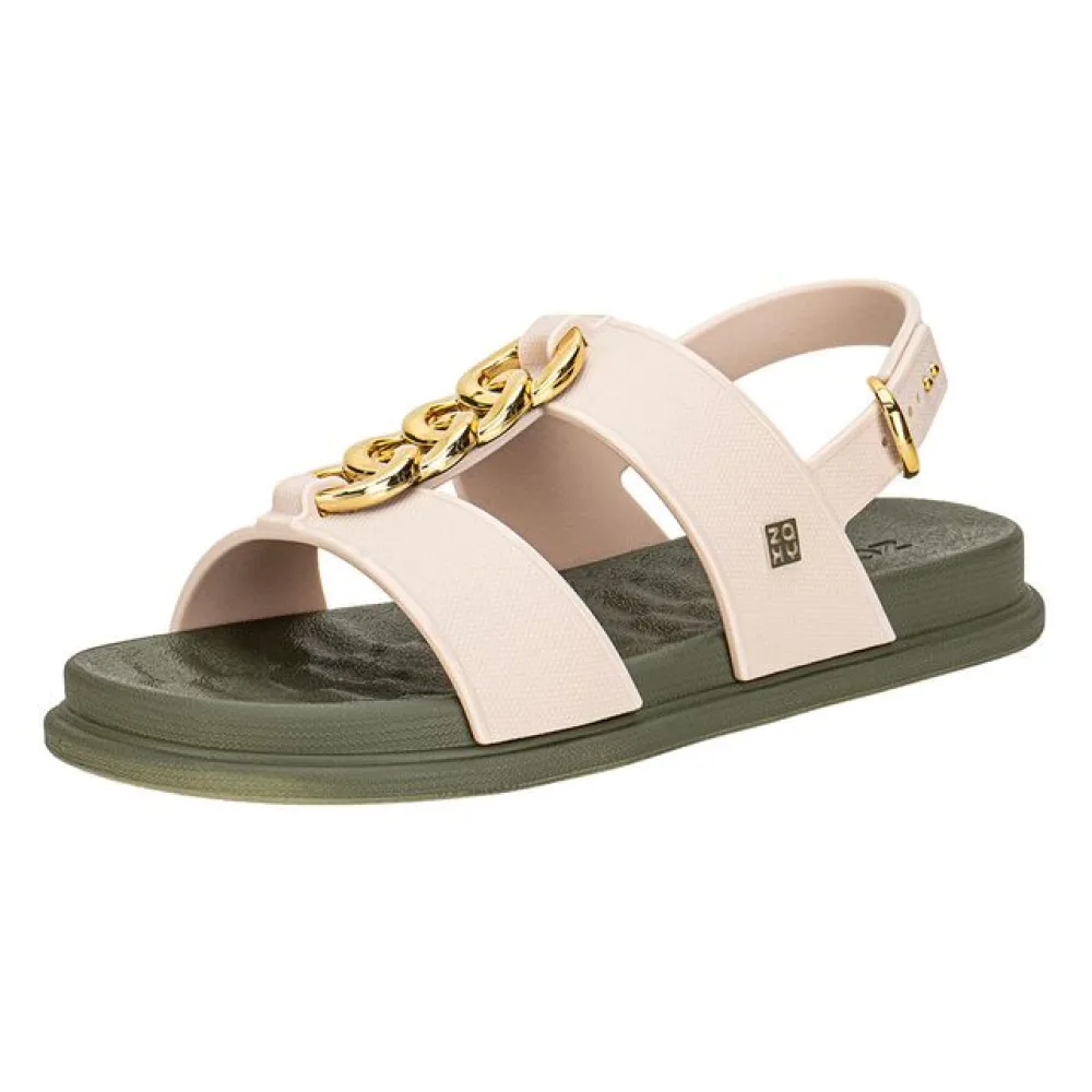 Sandália Feminina Flat Glam Zaxy 19222 BEGE/VERDE 33/34