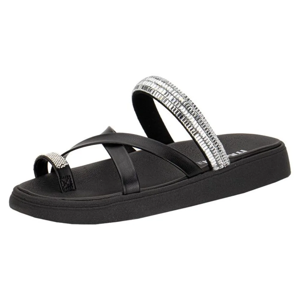 Tamanco Feminino Flat Moleca 5469147 PRETO/PRATA 34