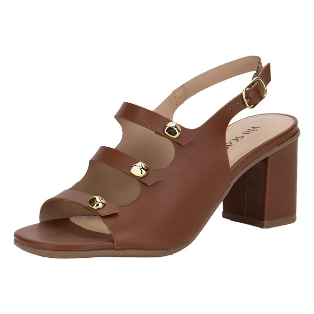 Sandália Feminina Salto Grosso Via Scarpa 176519119 CAMEL 34