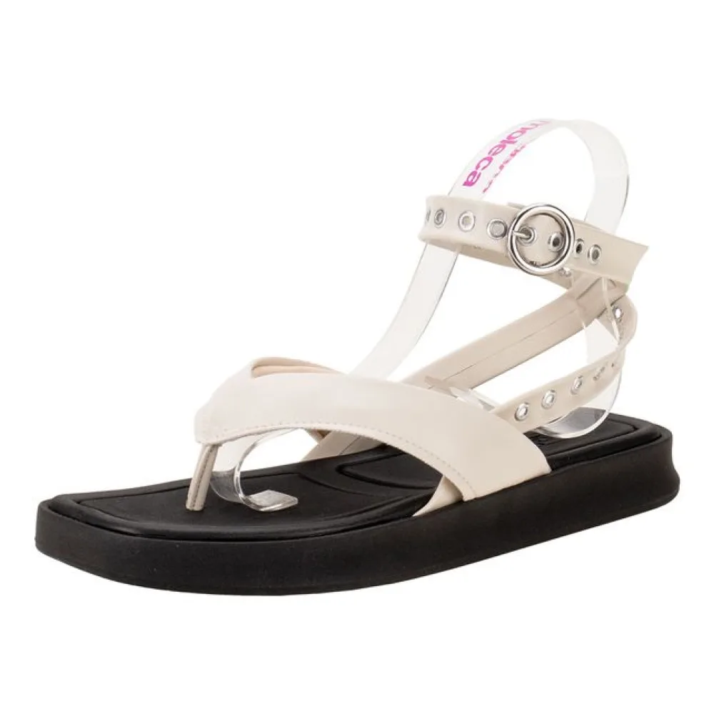 Sandália Feminina Flat Moleca 5506102 BEGE/PRETO 34