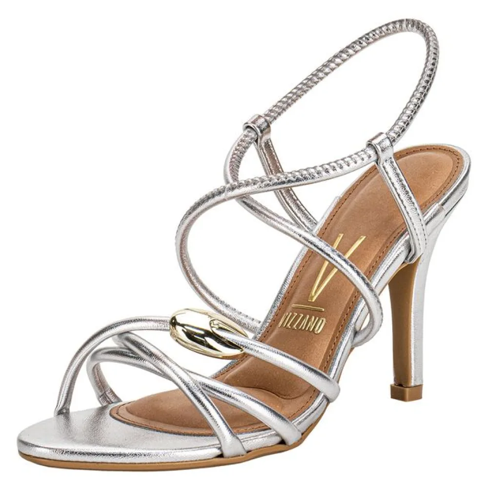 Sandália Feminina Salto Fino Vizzano 62491114 PRATA 35
