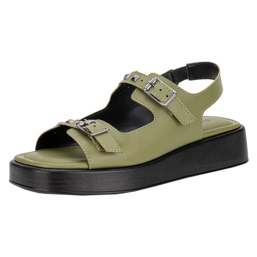 Sandália Feminina Flat Via Scarpa 174418588 VERDE/PRETO 34
