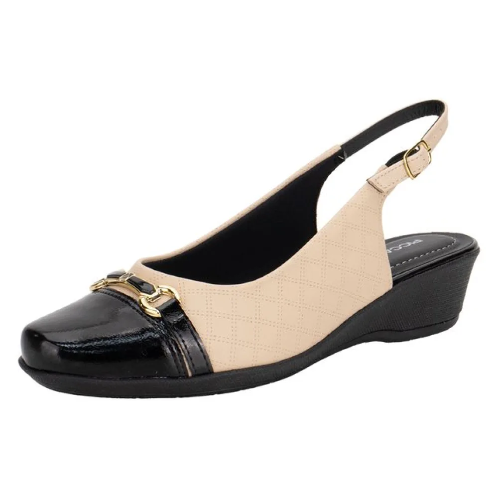 Sapato Feminino Anabela Piccadilly 143246 BEGE/PRETO 34