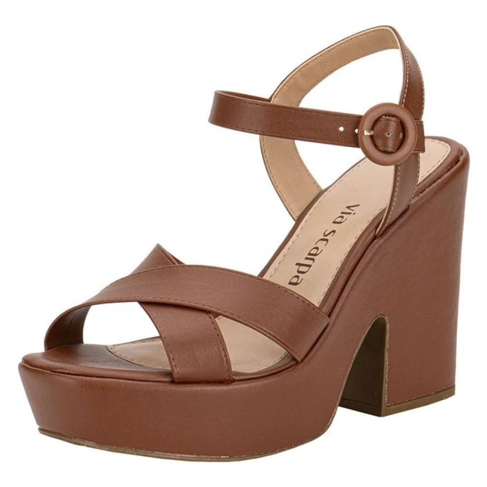 Sandália Feminina Meia Pata Via Scarpa 131012723 CARAMELO 34