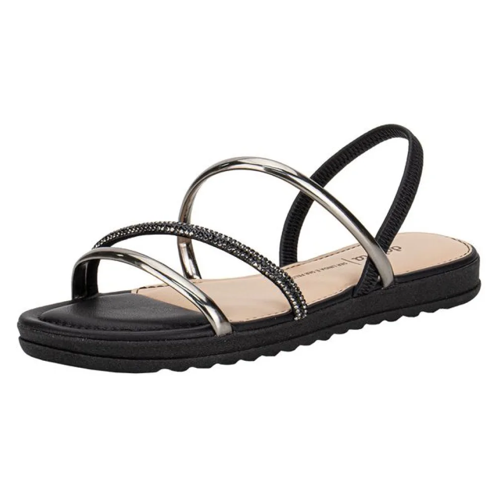 Sandália Feminina Flat Dakota Y8752 PRETO/PRATA 34