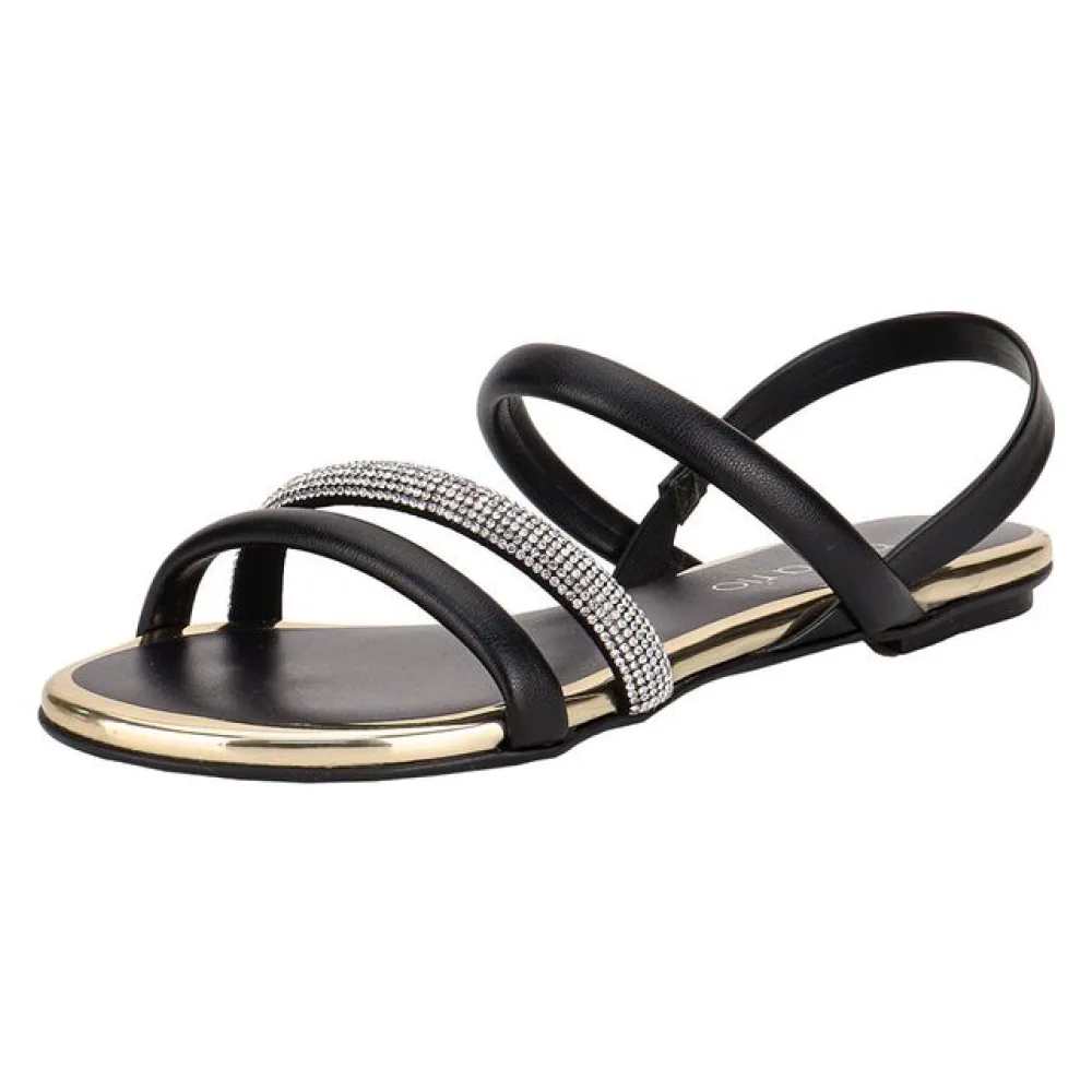 Sandália Feminina Flat Beira Rio 8367641 PRETO/OURO 34