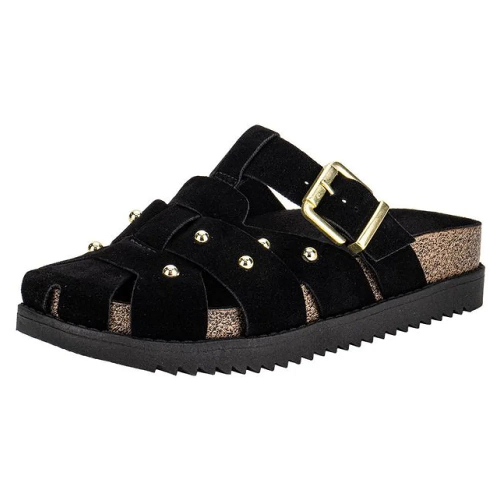 Sapato Feminino Mule Flat Moleca 5500118 PRETO/CAMURÇA 35