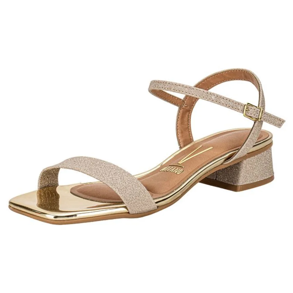 Sandália Feminina Salto Grosso Vizzano 6454111 OURO 34