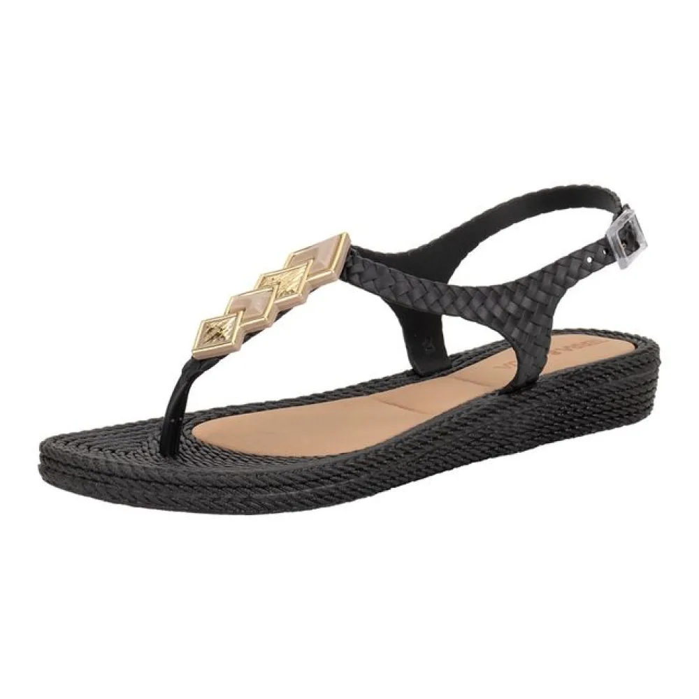 Sandália Feminina Flat Terra & Água 211405 PRETO 33/34