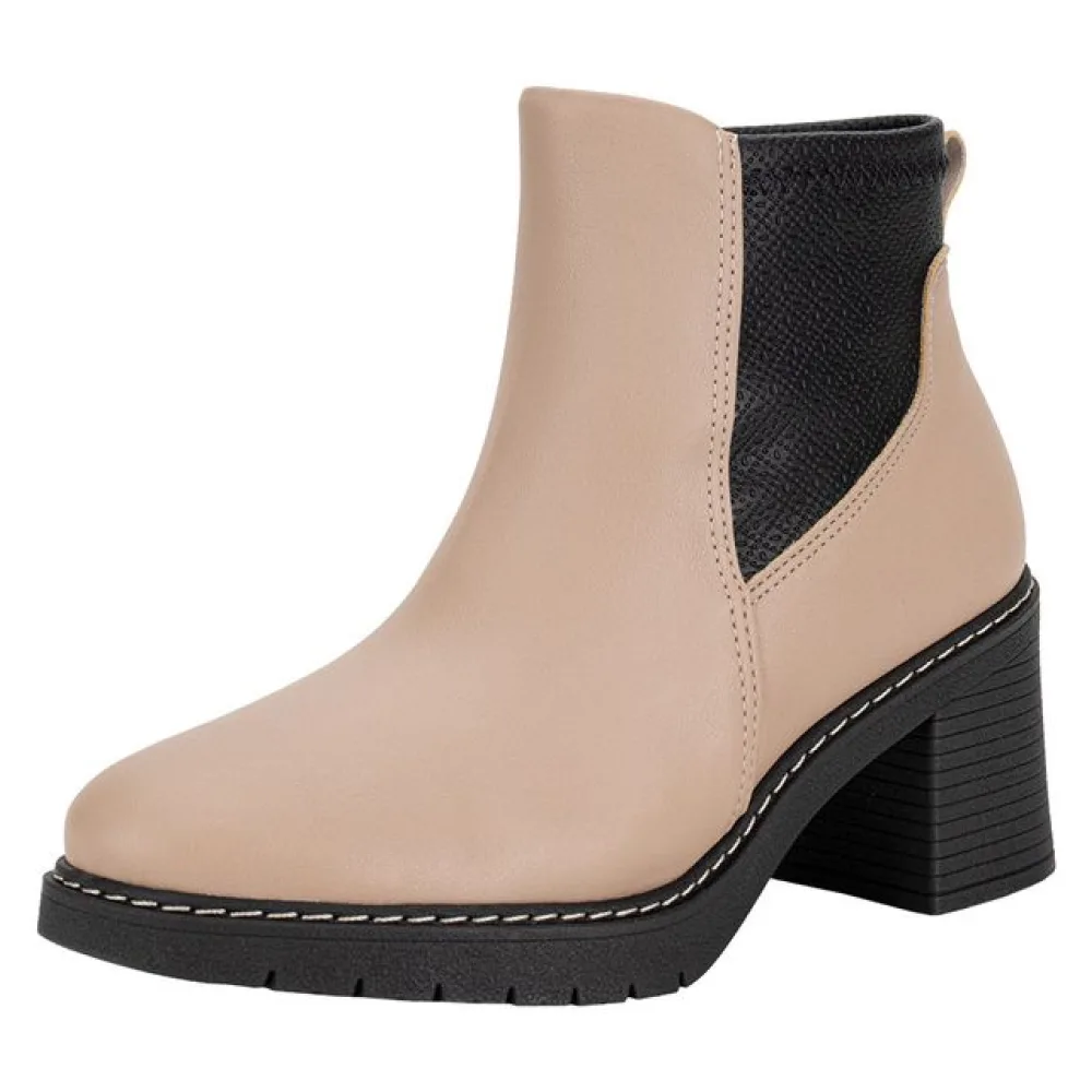 Bota Feminina Cano Baixo Piccadilly 769001 BEGE/PRETO 34